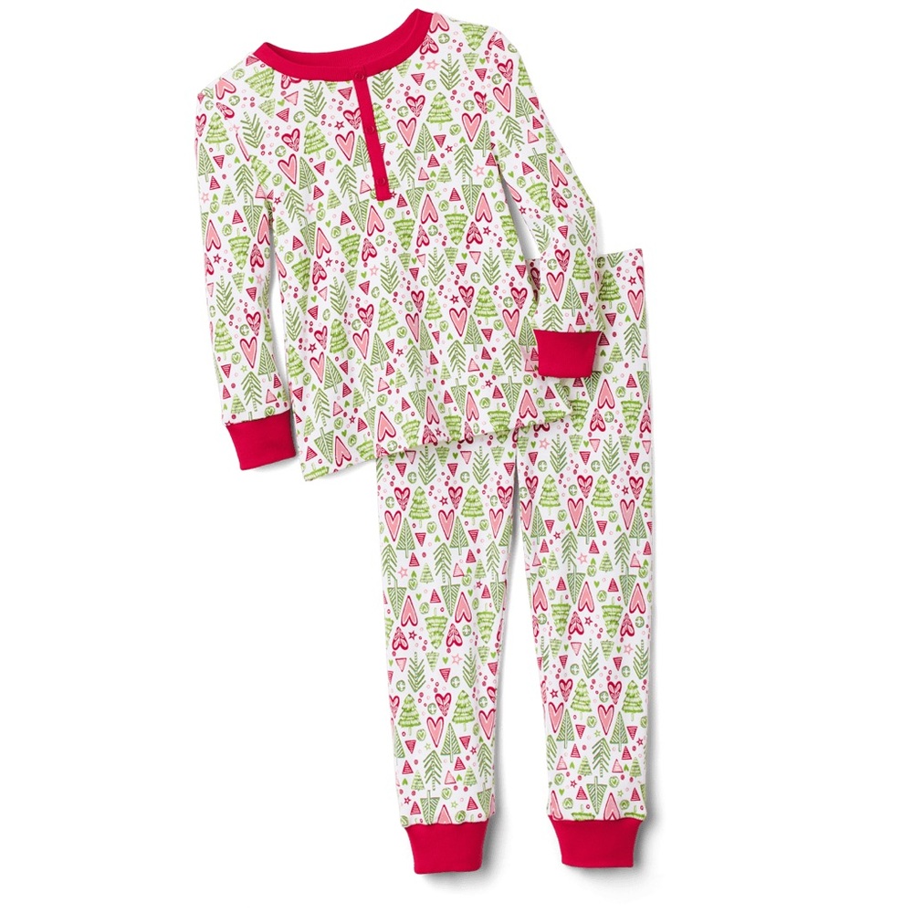 American Girl Hearts and Pines Kids Holiday pajama Set Red and Green Patterns